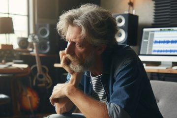 A middle aged songwriter considering the song writing process