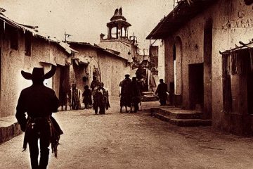 cowboy walking in Mexican village