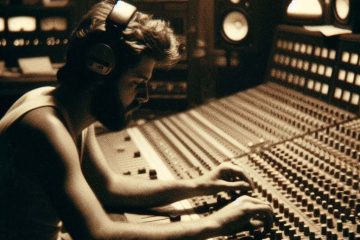 Audio engineer automating a mix on a console